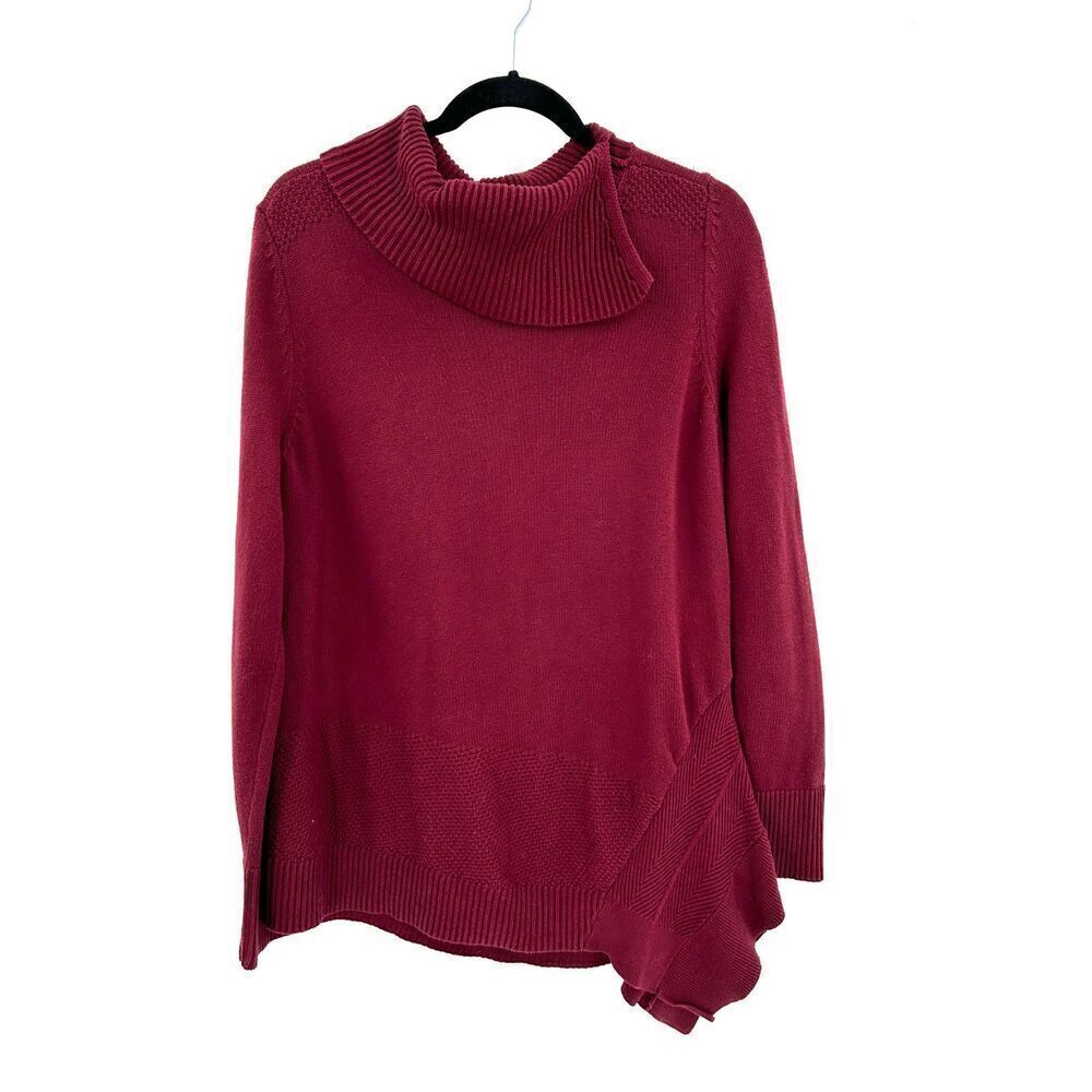 H BY HALSTON Burgundy Knit Cowl Neck Asymmetrical Pullover Sweater Size Large